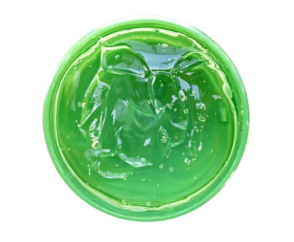 Gel de Aloe Vera fresco en caja circular aislada, camino de recorte — Foto de Stock