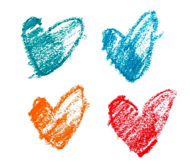 Beyaz arka plan üzerinde kalp şeklinde çeşitli renkleri kroki