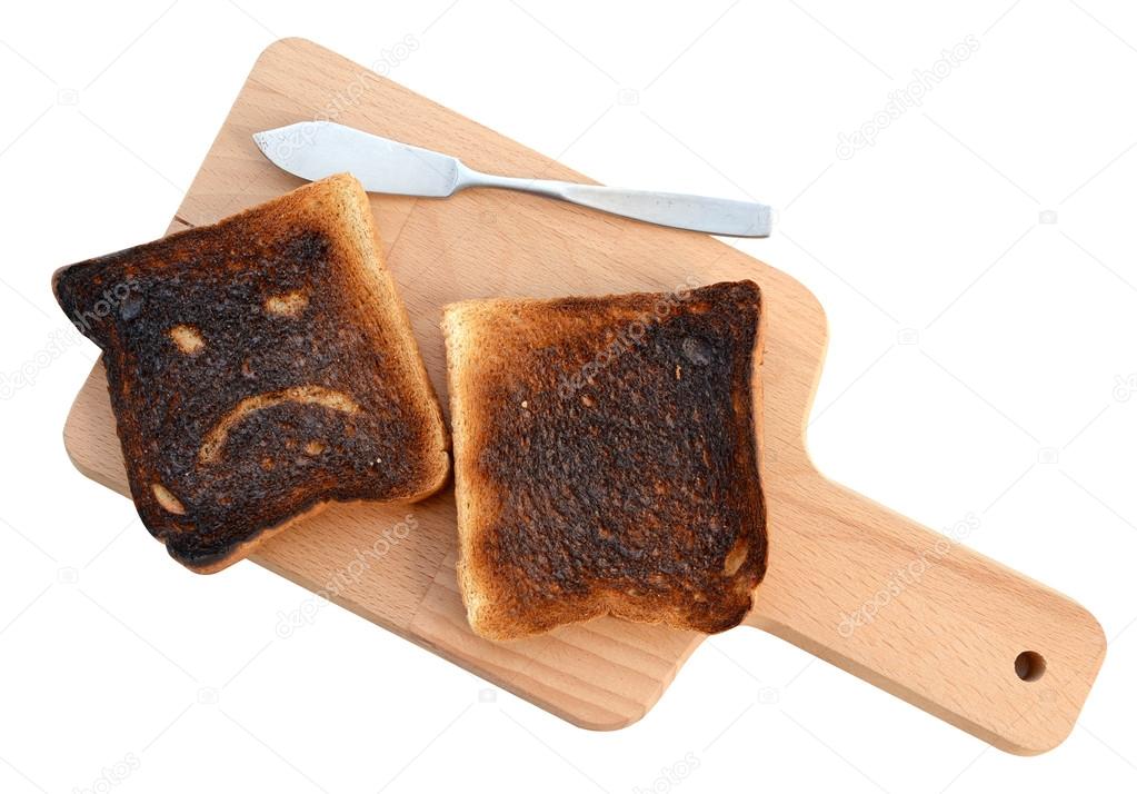 Burnt toast bread isolated white backround with clipping path