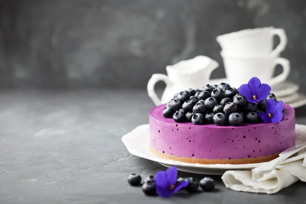 Blueberry cheesecake with fresh blueberries — Stock Photo, Image