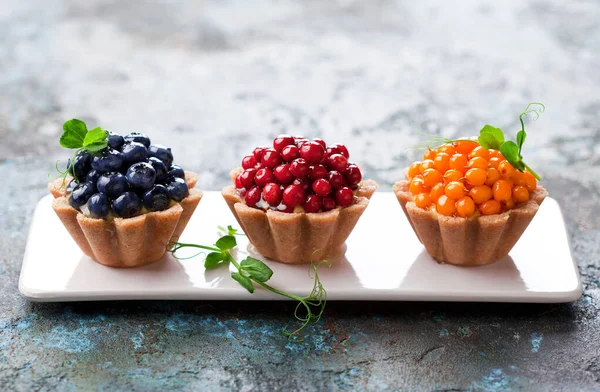 Healthy Coconut Tartlets Custard Fresh Berries Selective Focus — Stock Photo, Image