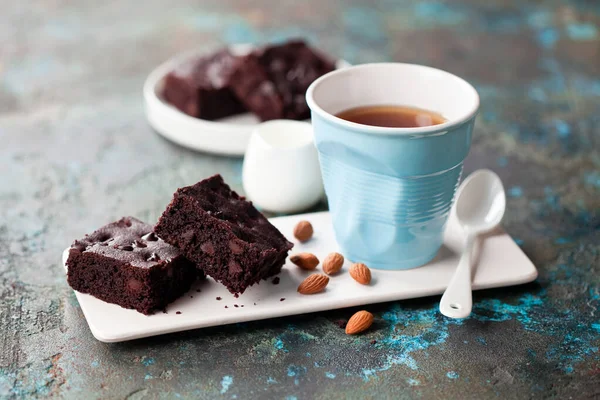 Hausgemachter Glutenfreier Brownie Kuchen Aus Dunkler Schokolade Selektiver Fokus — Stockfoto
