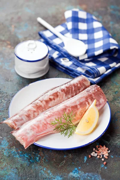 Raw Congrio King Klip Fish Plate Selective Focus — Stock Photo, Image