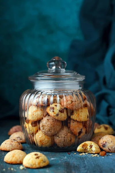 Homemade Coconut Cookies Raisins Dried Cranberries Cinnamon Glass Jar Selective Stock Photo