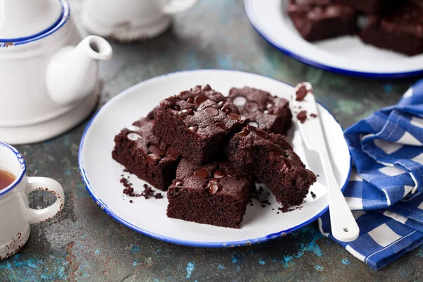 Homemade Dark Chocolate Brownie Cake Selective Focus Stock Image