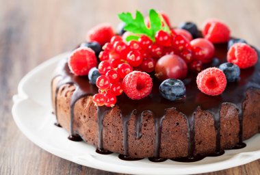 Chocolate cake with fresh berries clipart