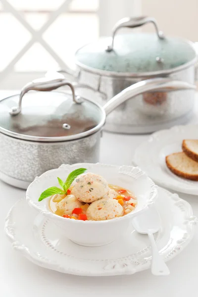 Soup with chicken meatballs and vegetables — Stock Photo, Image