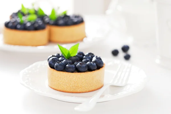 Tartlets with cream and blueberries — Stock Photo, Image