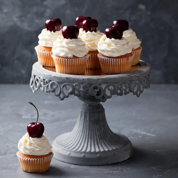 Cupcakes em uma banca de bolo — Fotografia de Stock