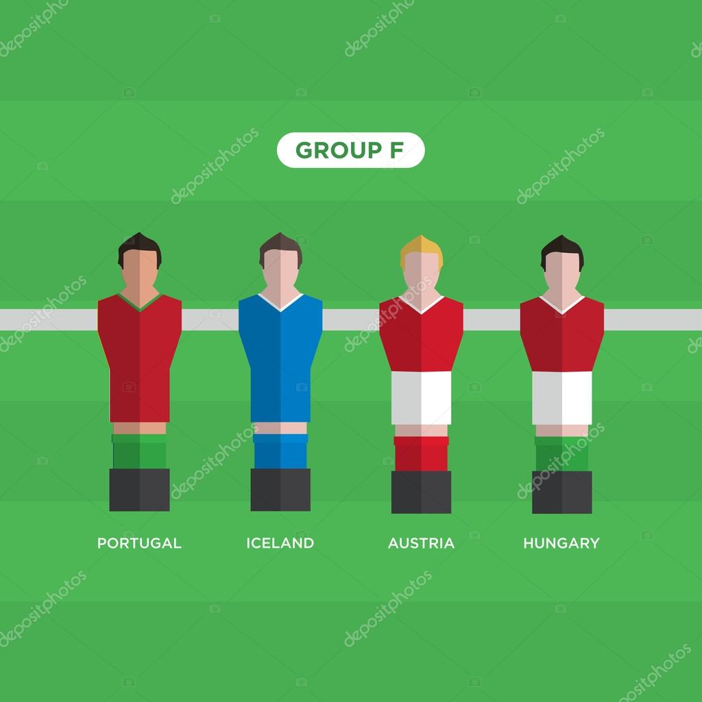 Table Football (Soccer) players, France Euro 2016, group F. Editable vector design.
