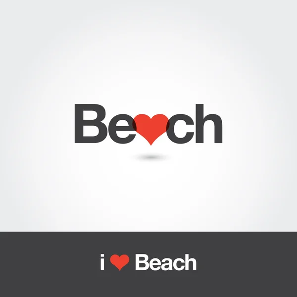 Logo playa con corazón. Me encanta la playa . — Vector de stock
