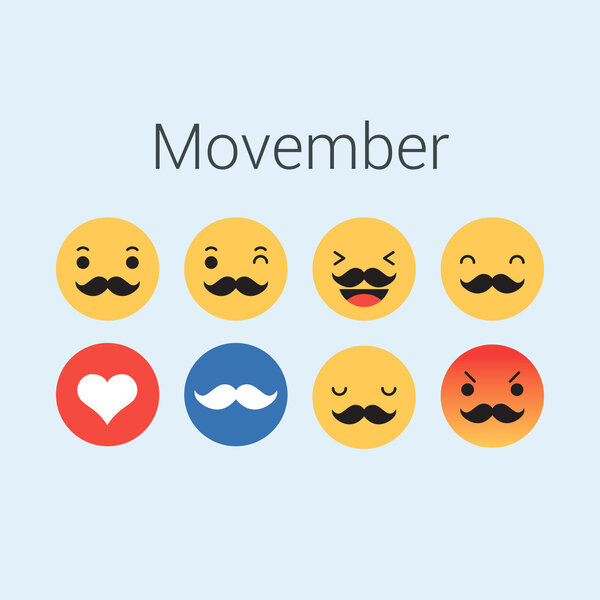 Set of emoticons, emoji for movember. — Stock Vector