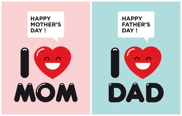 Μητέρα και πατέρες ημέρα κάρτες. Αγαπώ μαμά. Μου αρέσει ο μπαμπάς. — Διανυσματικό Αρχείο