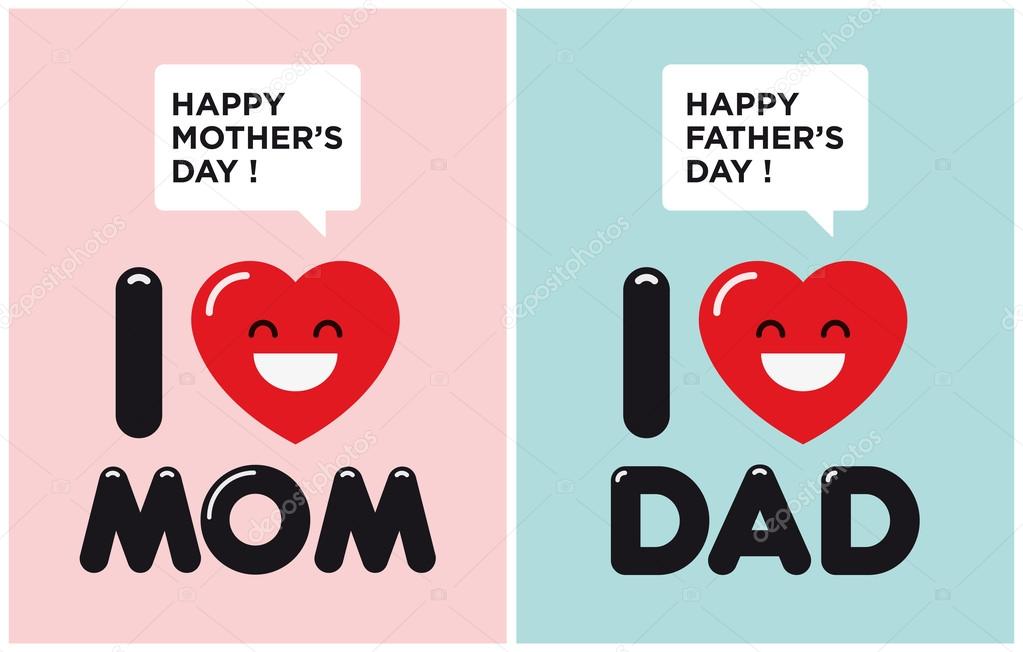 Mother and fathers day cards. I love mom. I love dad. Stock Vector