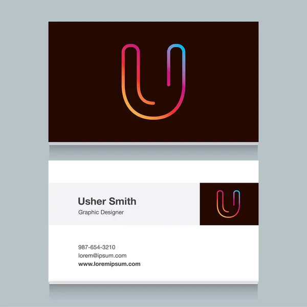 Logo alphabet letter "U", with business card template. — Stock Vector