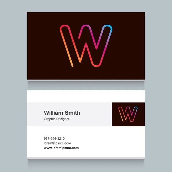 Logo alphabet letter "W", with business card template. — Stock Vector