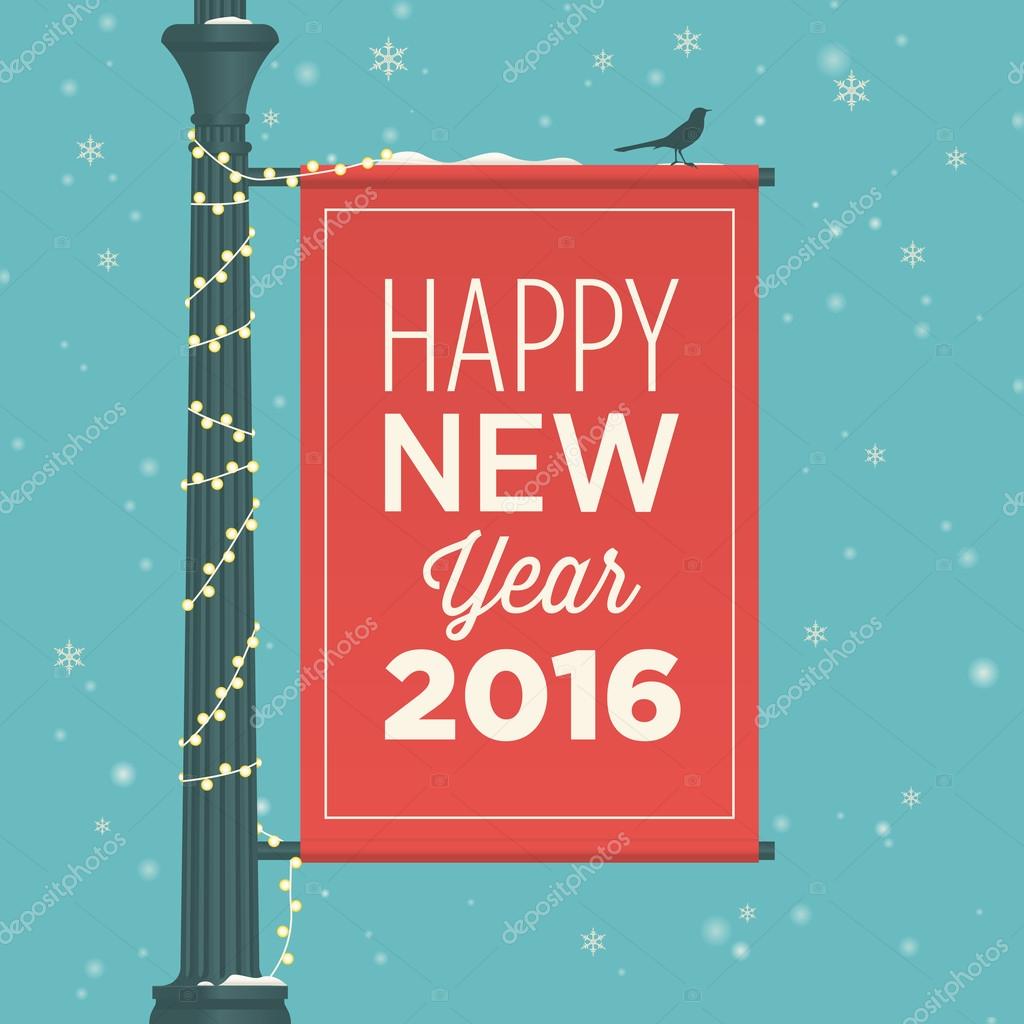Happy new year 2016 card, street sign, editable vector design