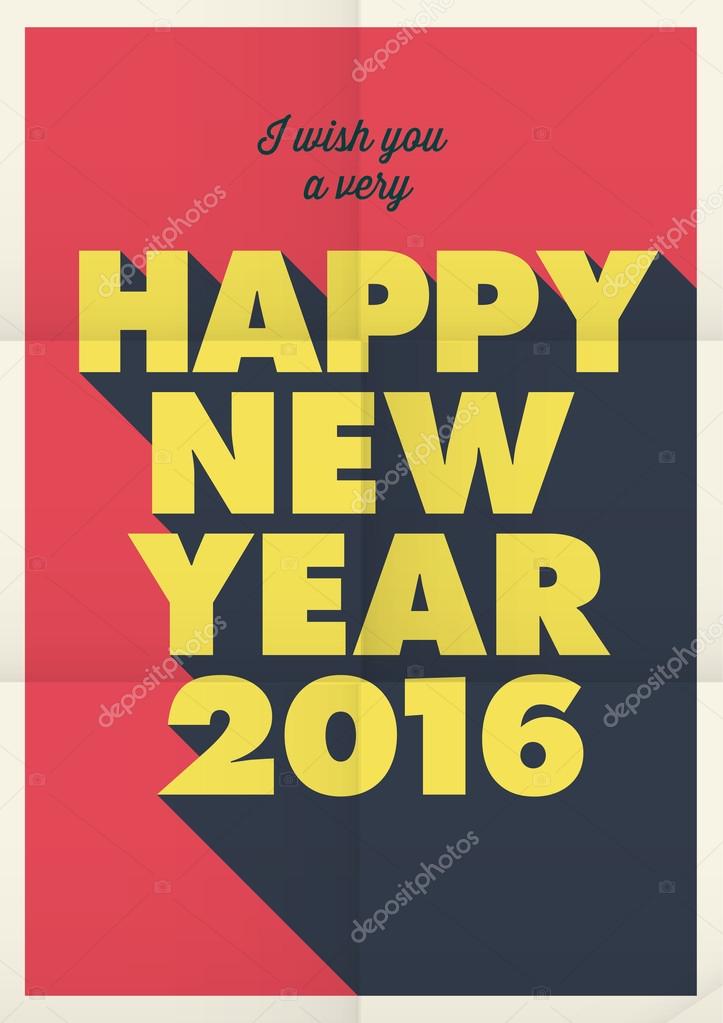 Happy new year 2016 poster card, retro vintage title, editable vector design