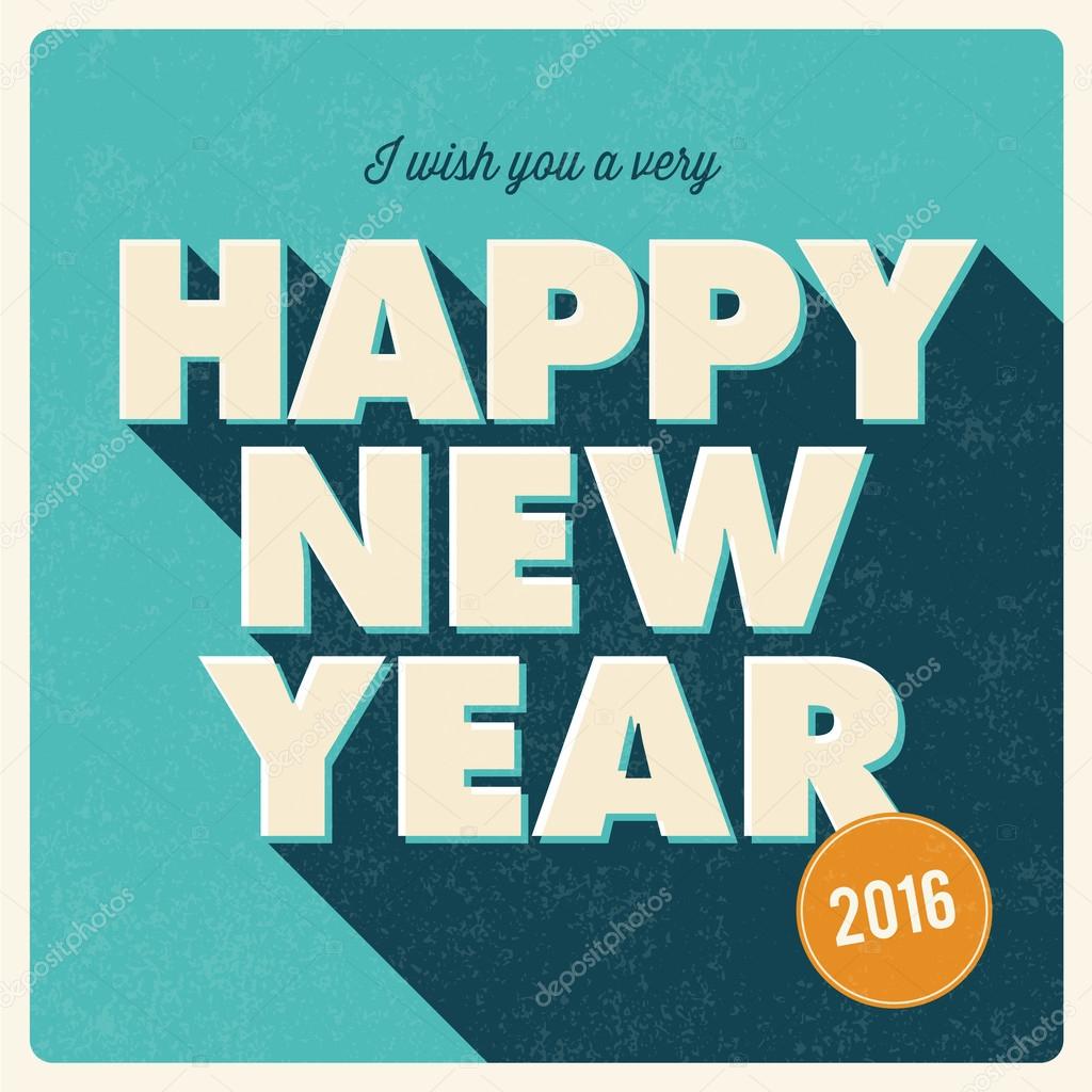 Happy new year 2016 card, retro vintage title, editable vector design