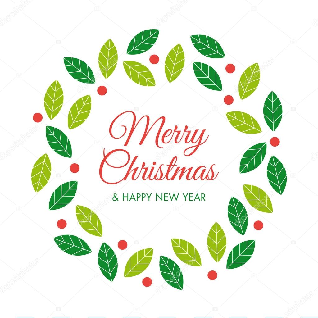 Christmas card with christmas wreath and logo. Editable vector design.