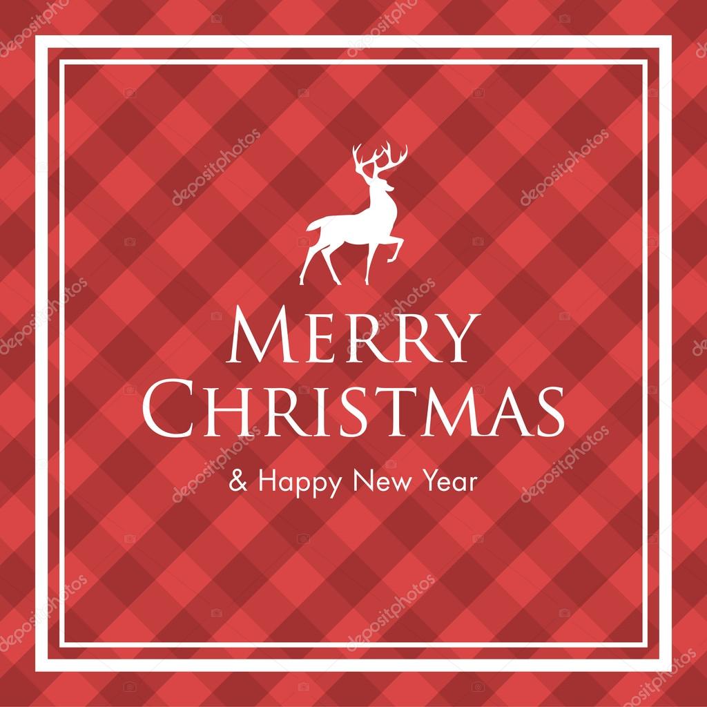 Christmas card with deer, logo title and gingham pattern background. Editable vector design.