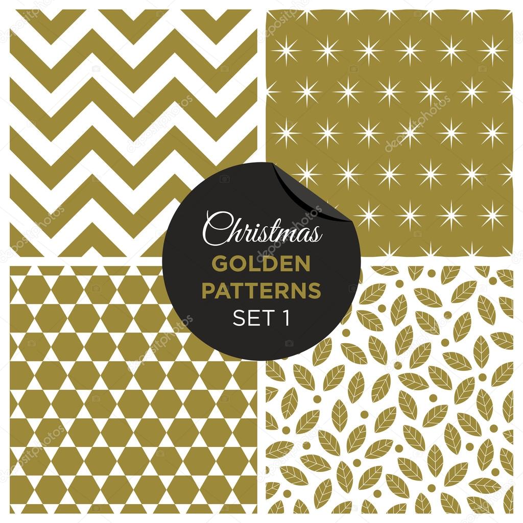 Christmas golden patterns set 1. Editable vector design.