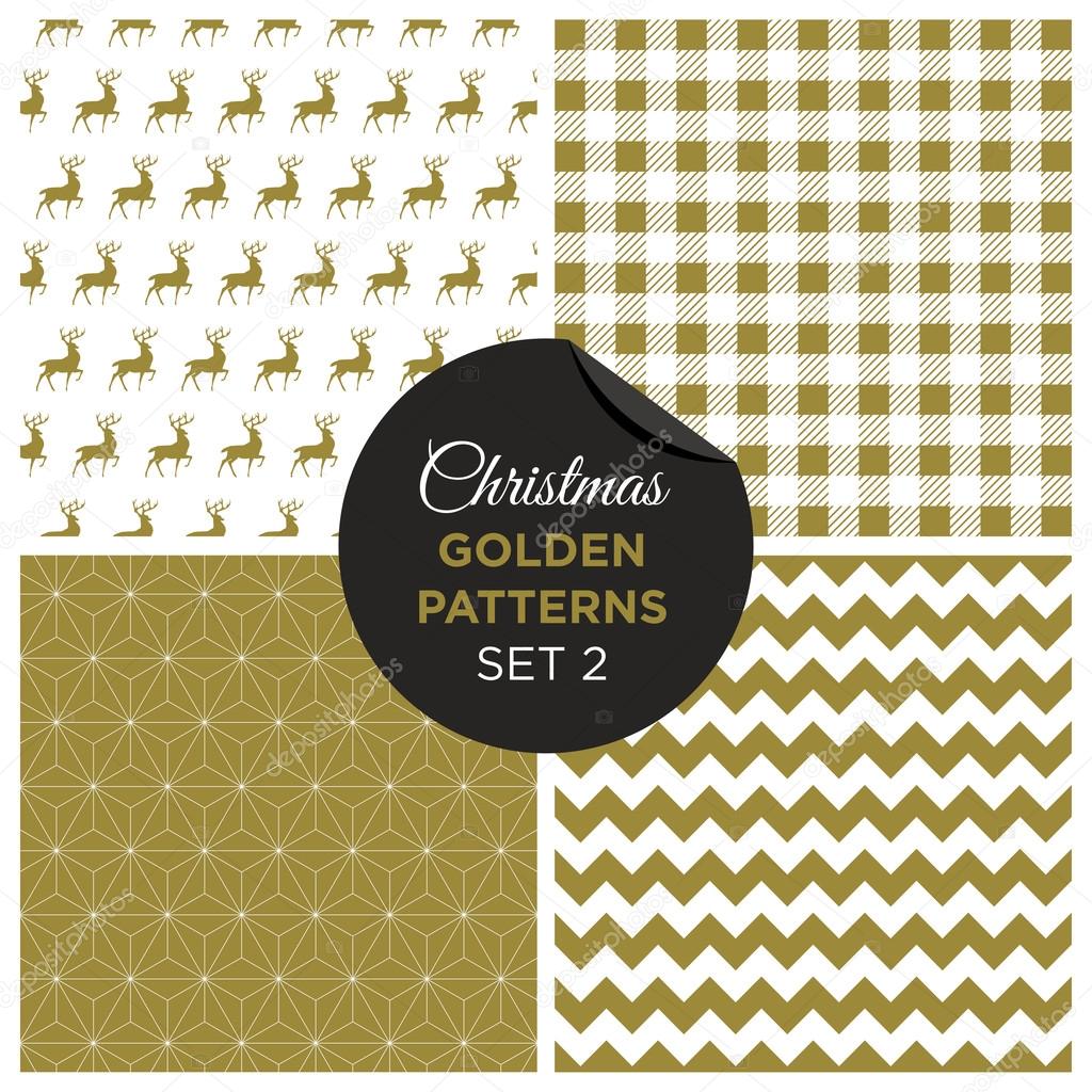 Christmas golden patterns set 2. Editable vector design.