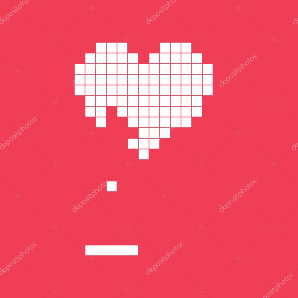 Valentines day card. Video game pixel heart. Retro vintage design. Editable vector.