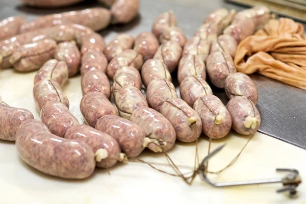 Fresh young salami ready to be hung to dry — Stock Photo, Image