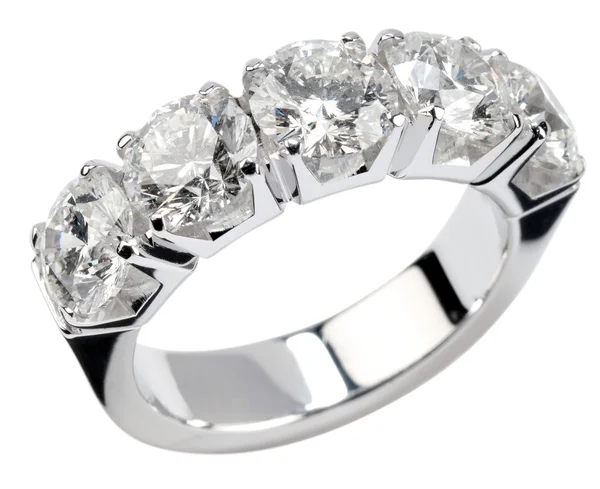 Five diamond silver ring — Stock Photo, Image