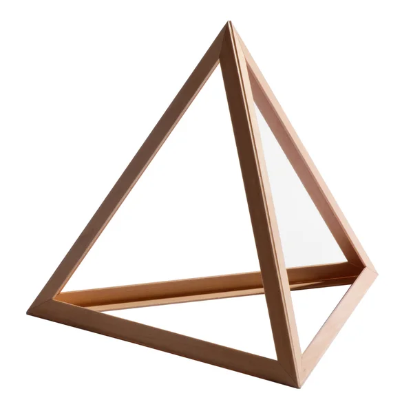 Empty wooden triangle frame on white — Stock Photo, Image
