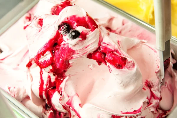 Black cherry ice cream in a tub — Stock Photo, Image