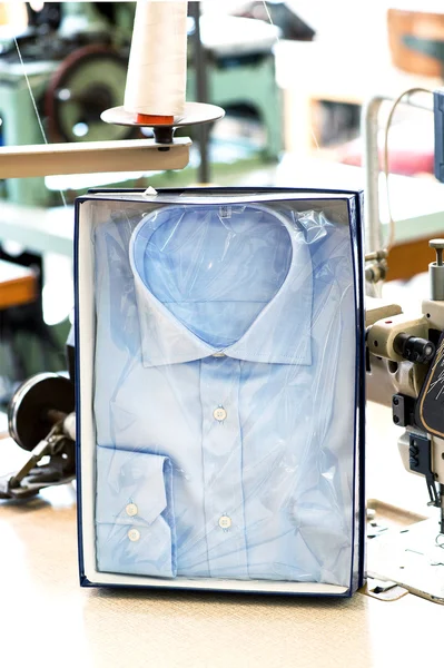 Handmade button down shirt in retail packaging — Stock Photo, Image