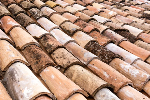 Old weathered clay roofing tiles detail — Stock Photo, Image