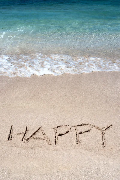 Word bir tropik sahilde çizilmiş mutlu