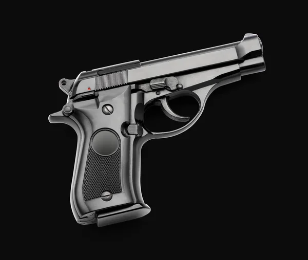 Black Automatic Handgun Black Background Copy Space Conceptual Marksmanship Crime — Stock Photo, Image