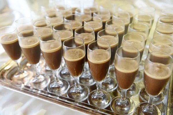 Elegant Glasses Iced Coffee Tray Buffet Table Catered Event Ready — Stock Photo, Image