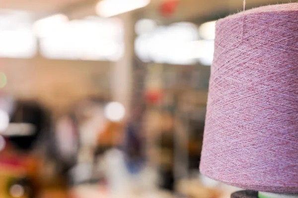 Close Partial View Large Reel Natural Pink Cashmere Yarn Factory — Stock Photo, Image