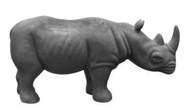 Model of a grey African rhinoceros or rhino isolated on white conceptual of poaching, conservation, an endangered species under threat and wildlife safaris