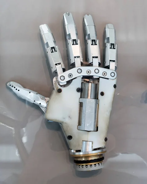 Detalhe Uma Prótese Mão Humana Com Articulações Articuladas Para Uso — Fotografia de Stock