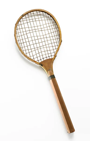 Raquete de tênis retro em fundo branco — Fotografia de Stock
