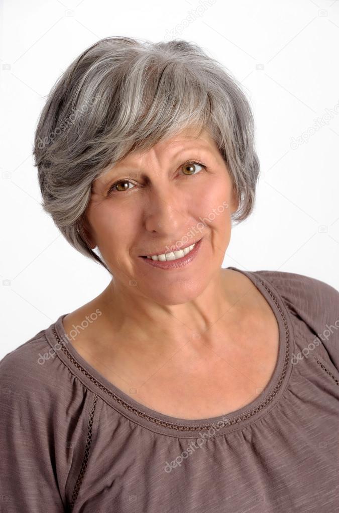 Smiling Old Gray Hair Woman Portrait