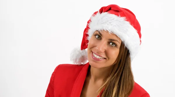 Mujer joven y feliz con un sombrero de Santa — Foto de Stock