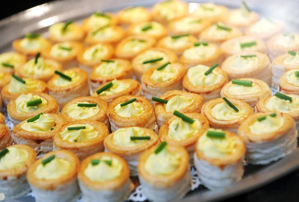 Tray of savory vol au vent appetizers — Stock Photo, Image