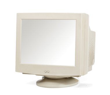 Beyaz izole vintage bilgisayar monitörü