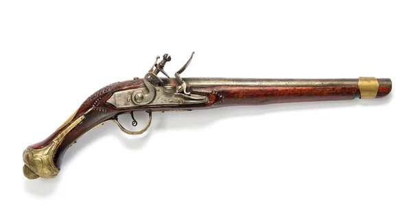 Zabytkowe drewniane flintlock pistolet — Zdjęcie stockowe