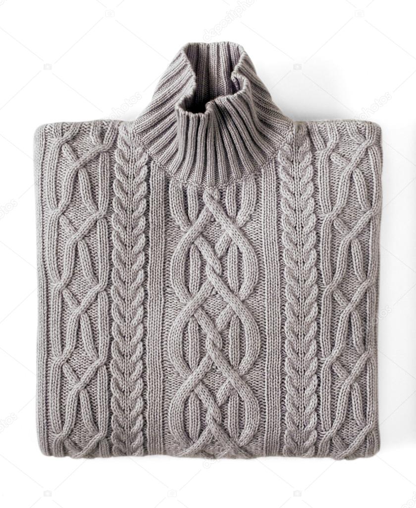 Folded Gray Turtle Neck Sweater with Design
