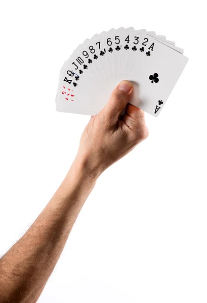 Hand Holding Fanned Cards Showing Club Suit — Stock Photo, Image