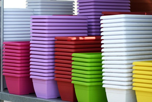 Colorful Flower Plant Pots Piled on the Table — Stock Photo, Image