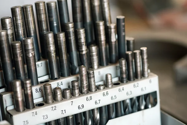 Set of drill bits in a workshop — Stock Photo, Image